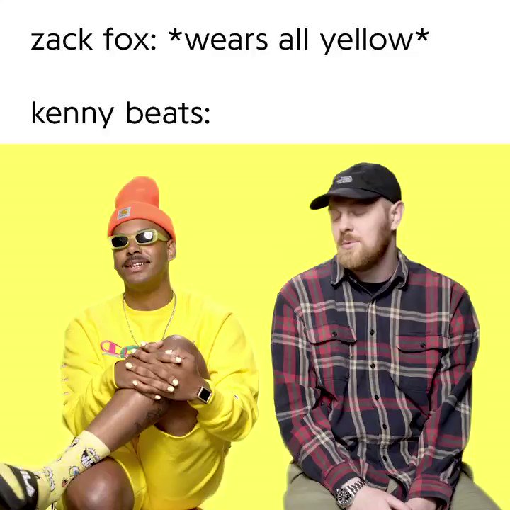 modstand Kæmpe stor Overtræder Genius on Twitter: "kenny beats was not a fan of zack fox's all-yellow  outfit 😂 #verified https://t.co/U5ONpiZNzr" / Twitter