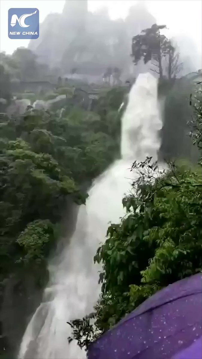 A mountain stream turns into a cascading waterfall in Jiangxi, China