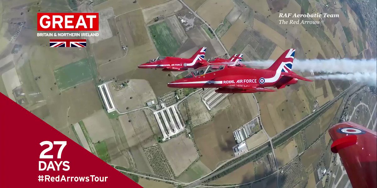 In 27 days, @RAFRedArrows will be touring ๐บ๐ธ & ๐จ๐ฆ flying under the banner of the @GREATBritain campaign.
Each seasonโs display is different โ containing fresh moves and formations and is choreographed by Red 1, the Team Leader.
#RedArrowsTour