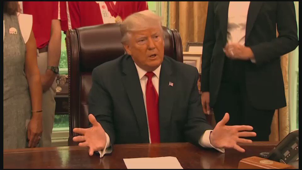 Reporter on 'send her back' chants: Why did they do it?
Trump: You'd have to ask them
R: Will you stop them if they try to do it again?
T: Well, I didn't like that they did it. And I started speaking very quickly. I could have stood back.. https://politi.co/2Z8N5Pu