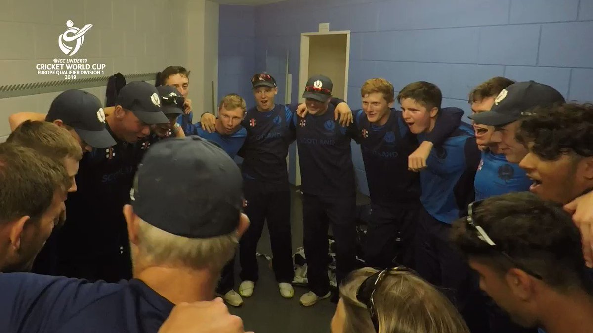 The @CricketScotland boys were in top voice after securing qualification to the #U19WC in South Africa next year – here's their version of the Flower of Scotland: