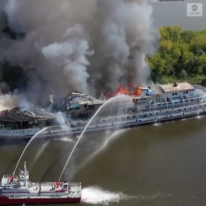 A fire broke out on an unmanned cruise ship known as 'Holy Russia,' while docked on the Volga River. There were no casualties on the ship, which was decommissioned in 2015 and planned to be dismantled, and the fire is under investigation. https://abcn.ws/31yYFV2