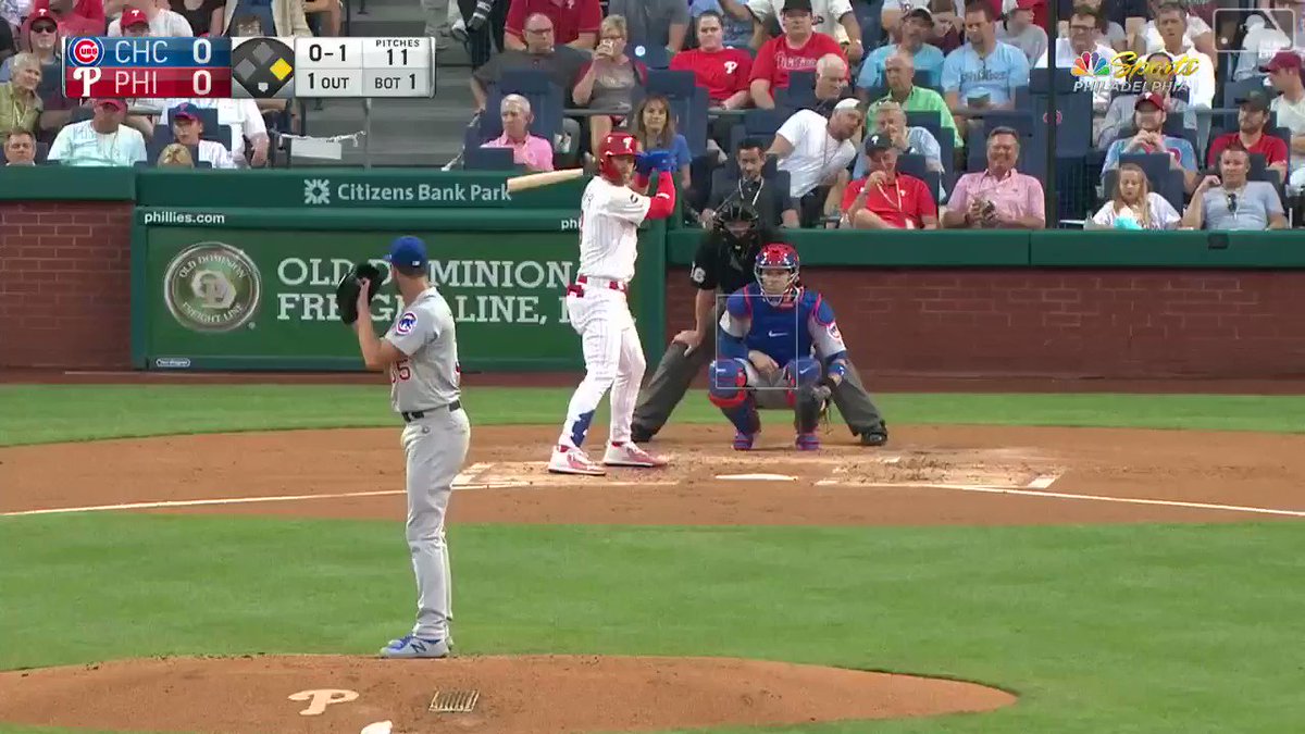 Bryce Harper’s first at-bat with Charlie Manuel in the dugout. Off Cole Hamels. In Philadelphia.How cool is that. #RingTheBell