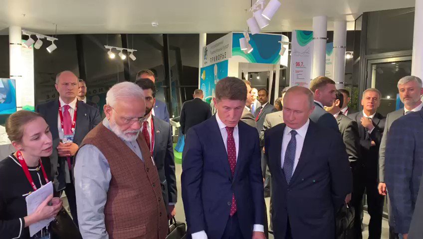 I am grateful to my friend, President Putin for taking me around the тАШFar East StreetтАЩ exhibition this evening. This brief conversation shows his passion towards sports, even those popular in India :)