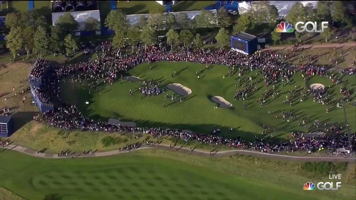 What. A. Scene.
Fans storm 18 in celebration of Team Europe's victory at #SolheimCup2019.