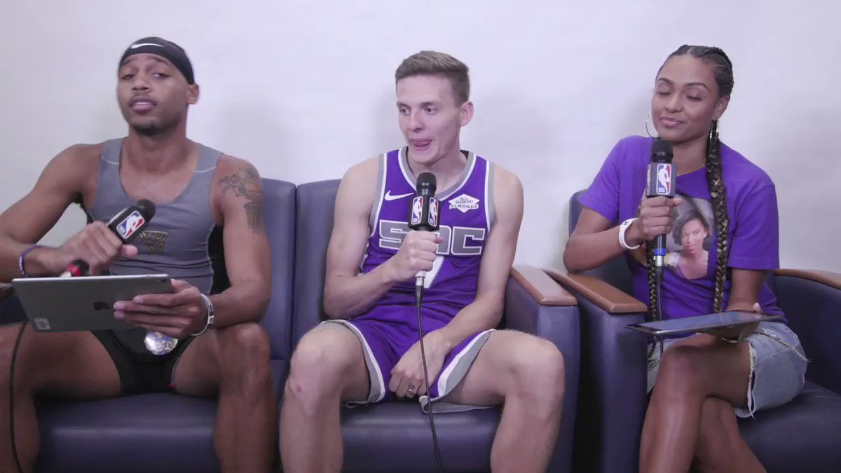 At Rookie Photo Shoot, the @SacramentoKings' @kylejguy5 checked in with @BdotAdot5 and @BrittneyElena_ for 21 rapid-fire questions! #NBARookieWeek #NBARooks