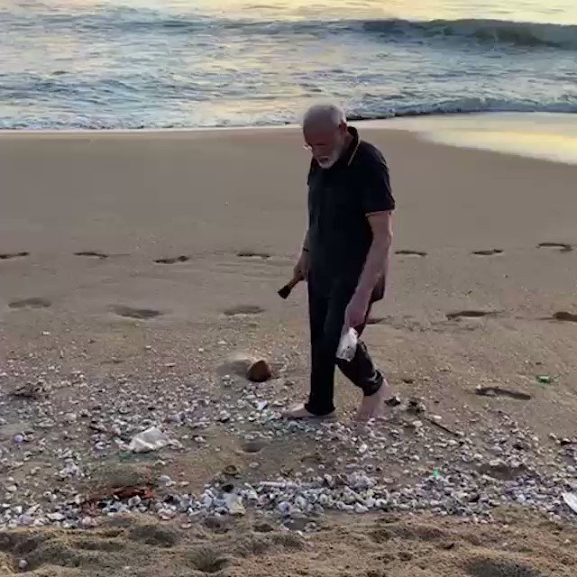 Narendra Modi on Twitter: "Plogging at a beach in Mamallapuram this  morning. It lasted for over 30 minutes. Also handed over my 'collection' to  Jeyaraj, who is a part of the hotel