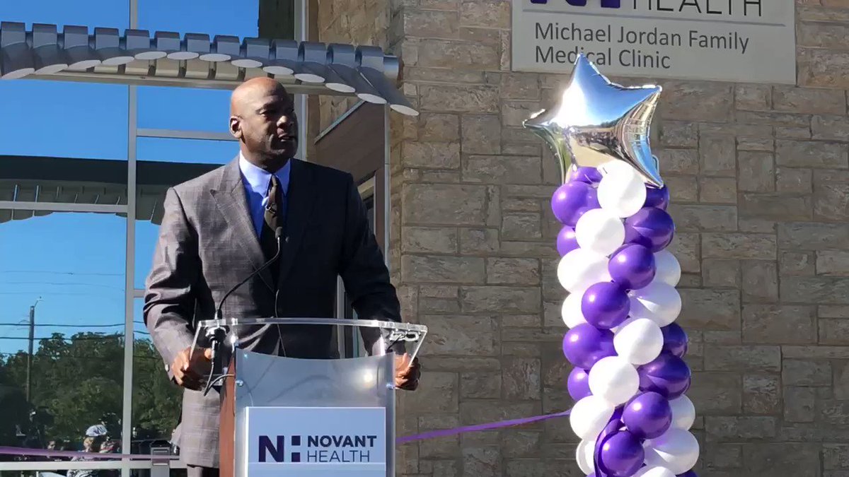 Michael Jordan got emotional while unveiling the first of two medical clinics he and his family funded in Charlotte. The clinics will provide medical care to underprivileged members of the community. http://apne.ws/8bwOlIn
