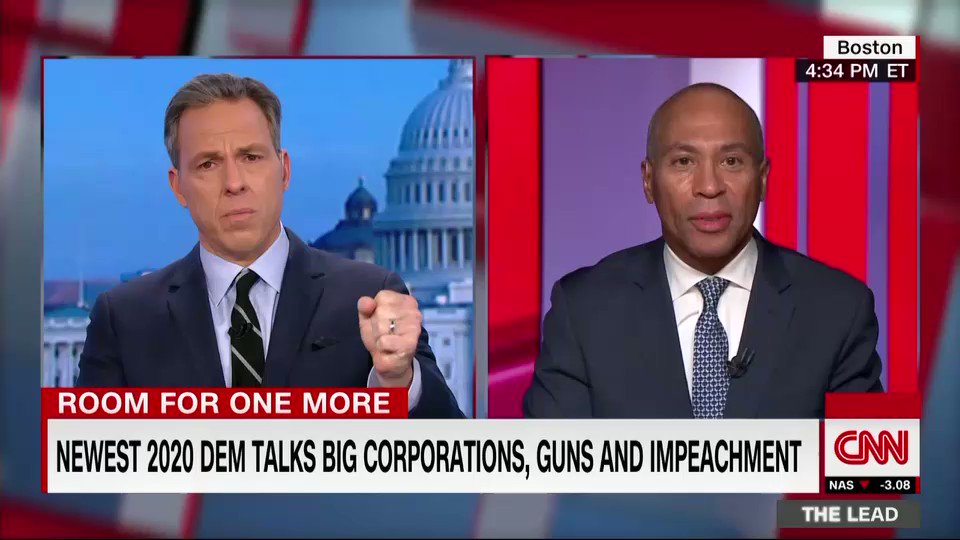 Presidential candidate Deval Patrick says he sees “big systematic change as way to bring us back together. We have a President today... who seems to wake up every day looking for division and replacing that with our own better version of division is not the ultimate solution.”