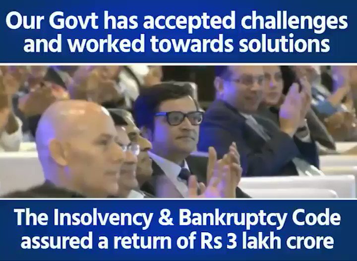 BJP (@BJP4India) on Twitter photo 2019-11-26 17:07:20 We’ve not only accepted challenges but have worked towards solutions seriously. We brought the problem of NPAs in front of people that was hidden by UPA Govt & solved it. The Insolvency & Bankruptcy Code has assured return of Rs 3 lakh crore to the system: PM #PMatRepublicSummit We’ve not only accepted challenges but have worked towards solutions seriously. We brought the problem of NPAs in front of people that was hidden by UPA Govt & solved it. The Insolvency & Bankruptcy Code has assured return of Rs 3 lakh crore to the system: PM #PMatRepublicSummit