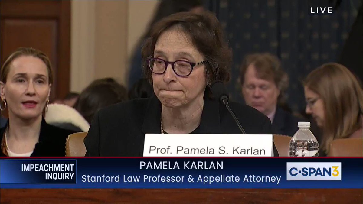 Pamela Karlan: “What would you think if, when your governor asked the federal government for the disaster assistance that Congress has provided, the President responded, ‘I would like you to do us a favor.’ I’ll... send the disaster relief once you brand my opponent a criminal.”