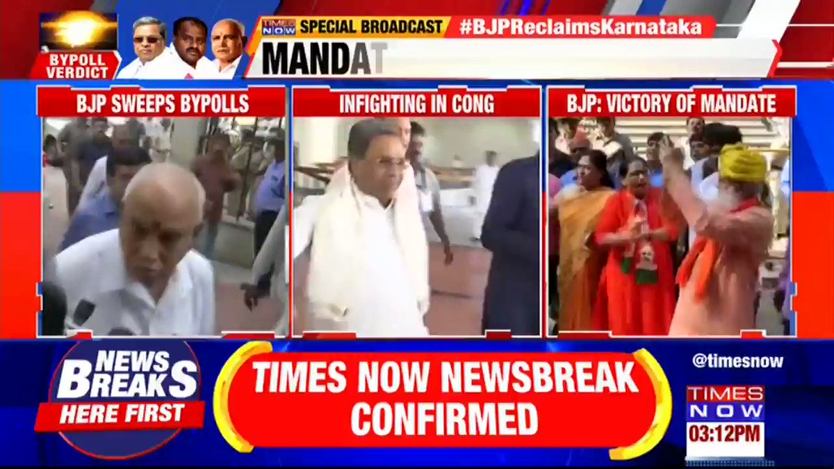 Massive vindication for @BJP4India In Karnataka after ‘smashing’ through the Congress-JDS combine.TIMES NOW’s Deepak with details. Listen in. | #BJPReclaimsKarnataka