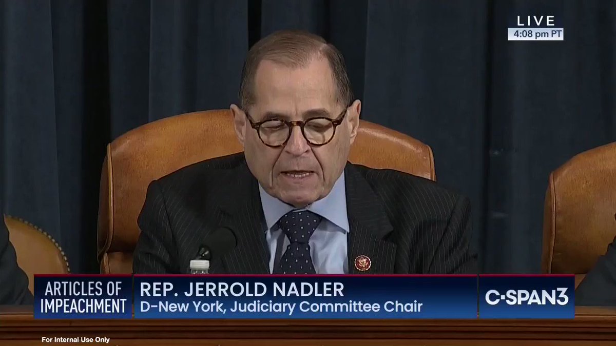 .@RepJerryNadler: "Having reviewed the evidence, we come to our second question: is the President’s proven conduct impeachable? The answer is simple: absolutely."