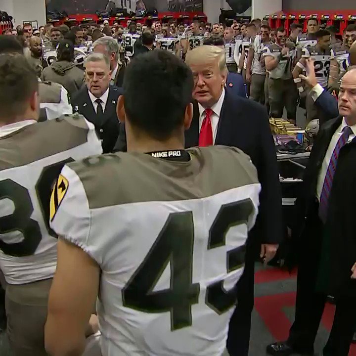 WATCH: President Trump greets the Army and Navy football teams before the start of Saturday's game.