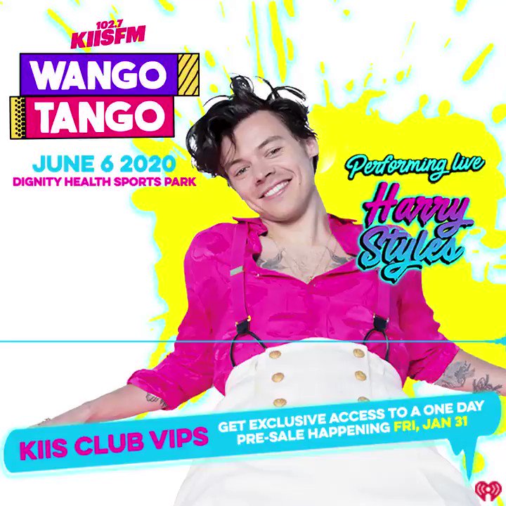 102.7 KIIS FM (@1027KIISFM) on Twitter photo 2020-01-28 15:00:19 JUST ANNOUNCED: @Harry_Styles will perform at #WangoTango on 6/6 in LA 🎸! KIIS Club VIPs get the first chance to buy tickets Friday 1/31! Sign up for free now: ihe.art/fC6luzM What songs do you want to hear? #HarryStyles #FineLine #AdoreYou JUST ANNOUNCED: @Harry_Styles will perform at #WangoTango on 6/6 in LA 🎸! KIIS Club VIPs get the first chance to buy tickets Friday 1/31! Sign up for free now: ihe.art/fC6luzM What songs do you want to hear? #HarryStyles #FineLine #AdoreYou