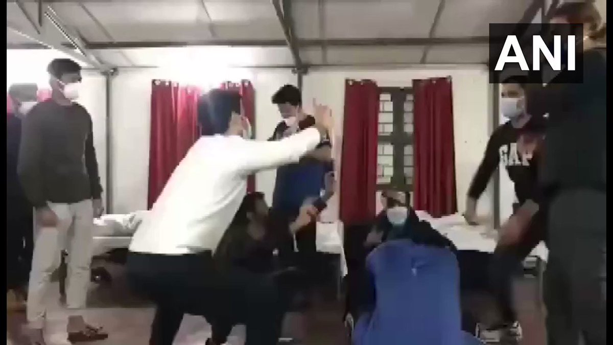 #WATCH Indian students who were brought back from Wuhan, China, dance at the quarantine facility of Indian Army in Manesar, Haryana, where they are currently lodged. #Coronavirus (Source - Indian Army)