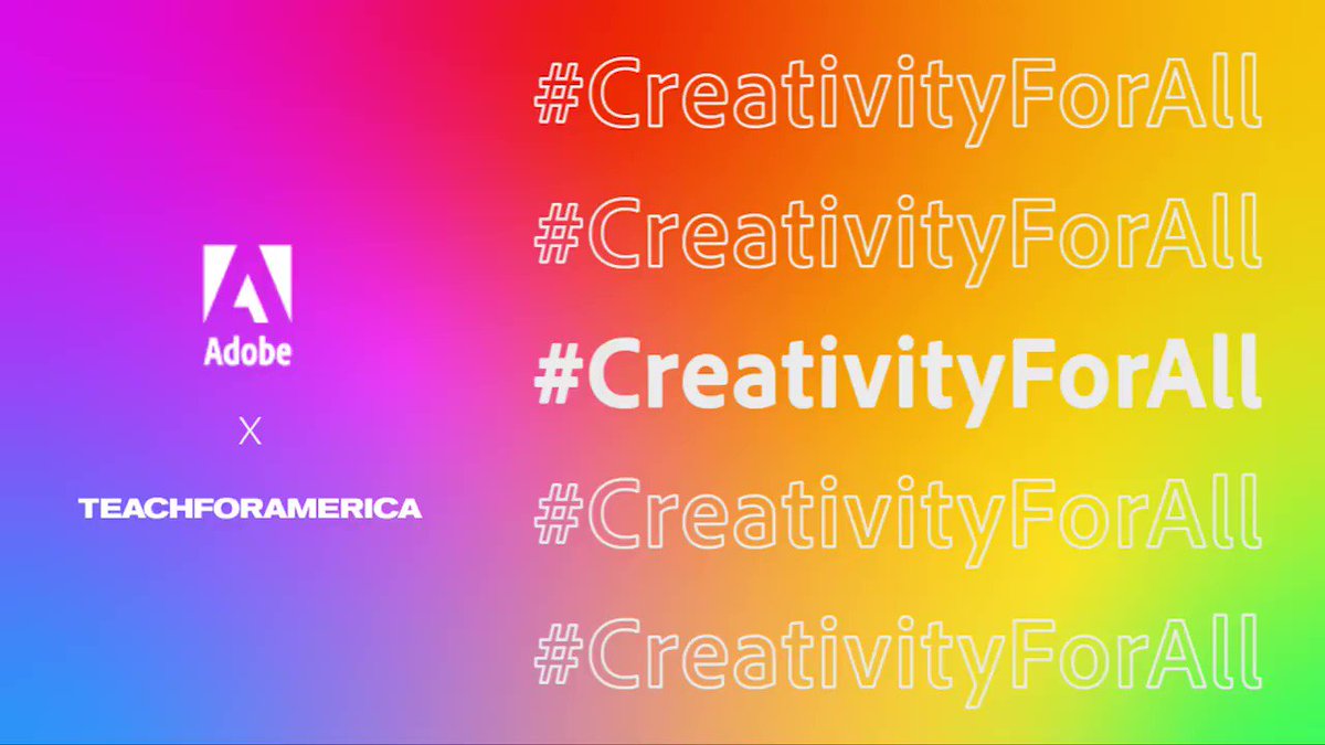 Creativity lives within all of us. Help us make an impact and share gratitude for those that inspire your creativity.
For every mention of #CreativityForAll, we’ll donate $5 to @TeachForAmerica: https://adobe.ly/31H9WEh
