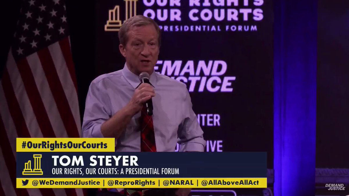 According to @TomSteyer the courts are political. We need a plan to rebalance them. #AskAboutTheCourts #DemDebate