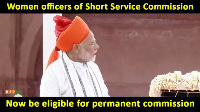 PM Shri @narendramodi had announced the change in policy to grant permanent commission to women officers inducted through short service commission from the ramparts of the Red Fort in his Independence Day speech in 2018.
