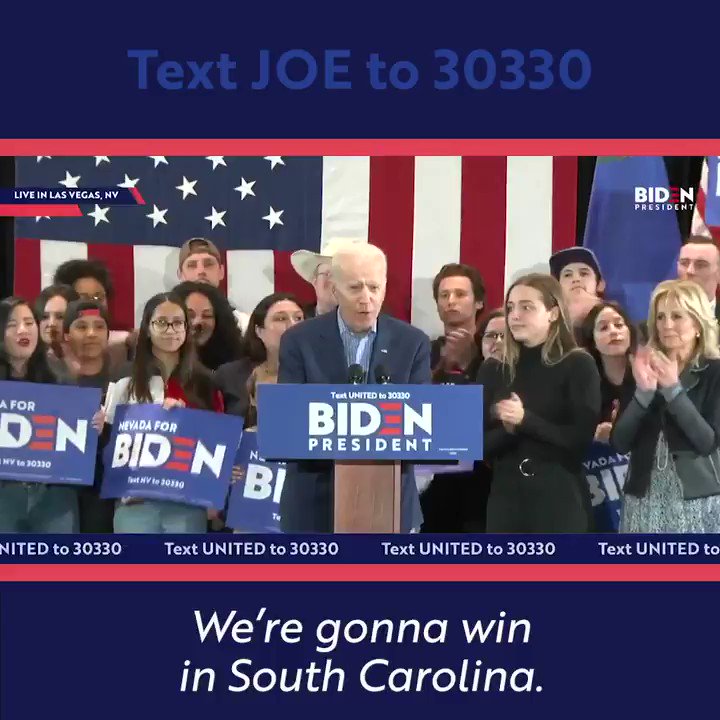 Our comeback started in Nevada. Now, we need your help to carry this momentum to South Carolina, Super Tuesday, and beyond.
Sign up to get involved in your community: http://JoeBiden.com/Volunteer