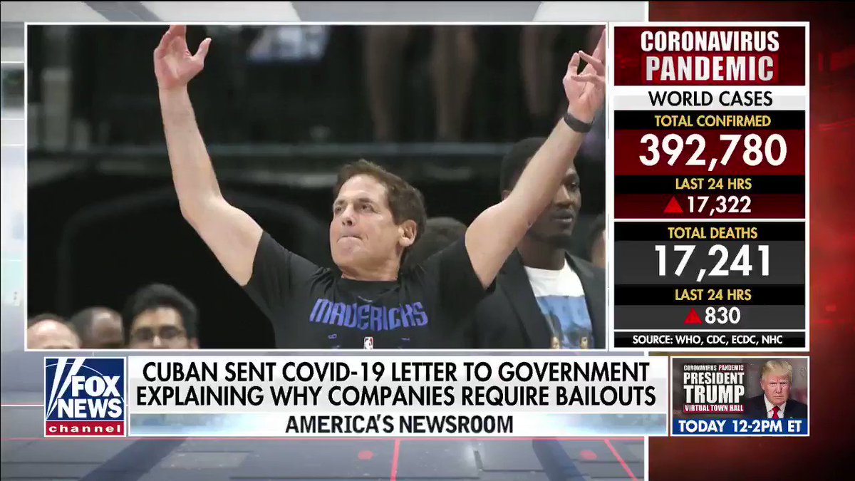 America's Newsroom (@AmericaNewsroom) on Twitter photo 24/03/2020 14:51:03 LISTEN: @mcuban comments on the national response to the coronavirus outbreak #nine2noon LISTEN: @mcuban comments on the national response to the coronavirus outbreak #nine2noon