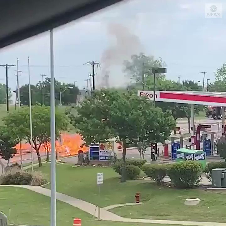A gas leak fire from a gas station spread across a road in Texas