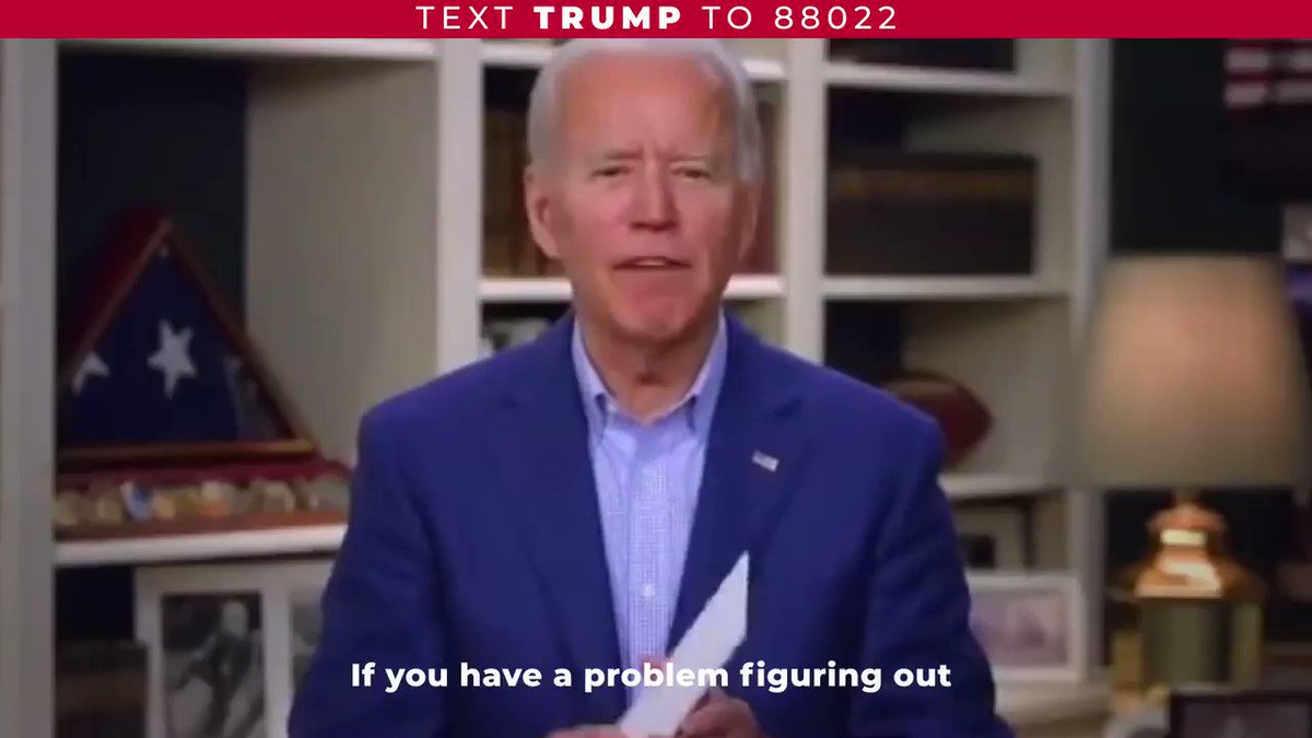 Team Trump (Text TRUMP to 88022) (@TeamTrump) on Twitter photo 22/05/2020 15:18:49 Joe Biden to all the black Americans who voted for @realDonaldTrump in 2016: #YouAintBlack Joe Biden to all the black Americans who voted for @realDonaldTrump in 2016: #YouAintBlack