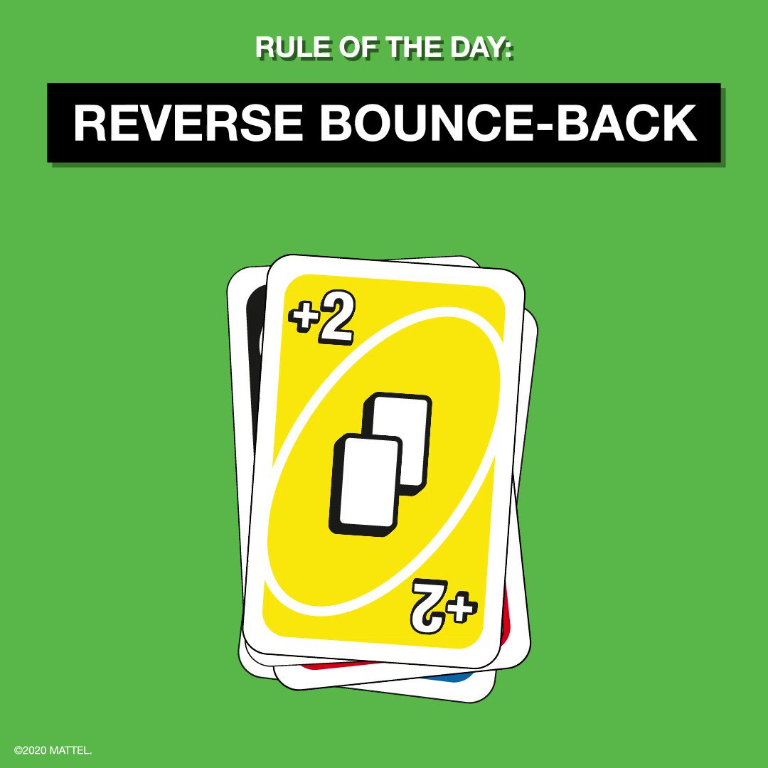 UNO on X: #RuleOfTheDay: Right back atcha! When someone plays a Draw 2 card  on you, if you have a Reverse card of the SAME COLOR, you can play it and  the
