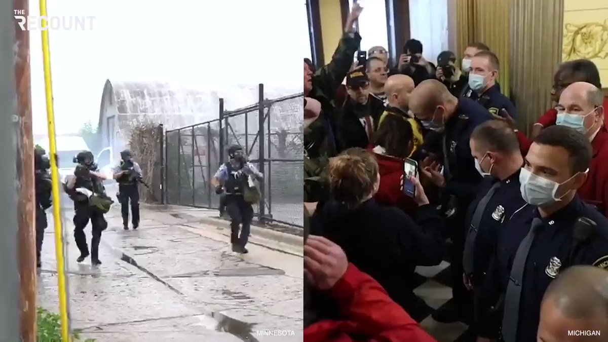 Note the difference in police response to the George Floyd protests vs. the armed anti-lockdown protests. https://t.co/bRlXImiIeT