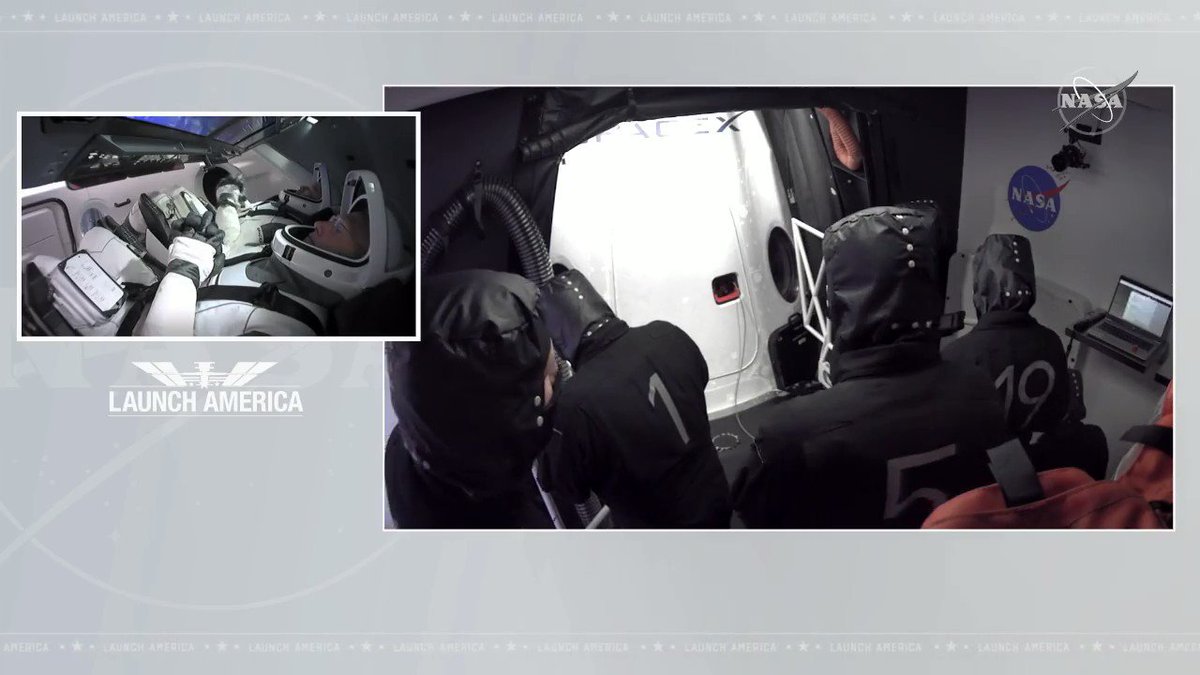 NASA (@NASA) on Twitter photo 27/05/2020 18:56:30 The hatch is closed. The crew is settled in. #LaunchAmerica is on. The hatch is closed. The crew is settled in. #LaunchAmerica is on.