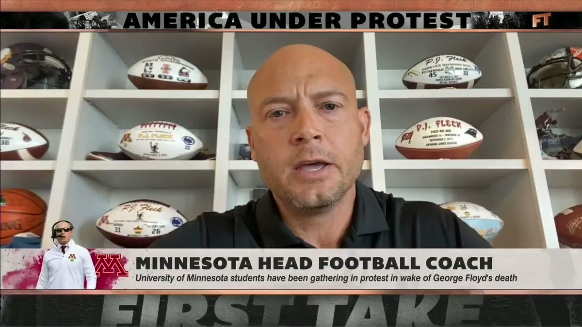"This is the generation that CAN change this."
Powerful words from University of Minnesota head coach P.J. Fleck, who believes "the world can learn a lot from college football teams." https://t.co/dhtvPQznl8