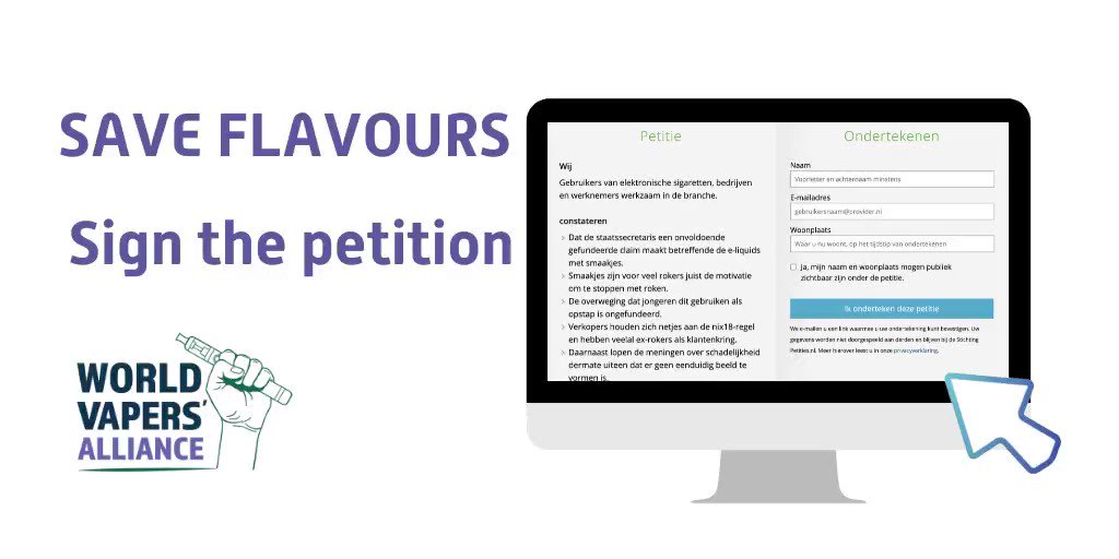 Dutch Vapers! Sign the petition. Save Flavours! Support @EsigbondNL and @acvoda
https://t.co/FQpej6qwqm https://t.co/M1EgTs92rC