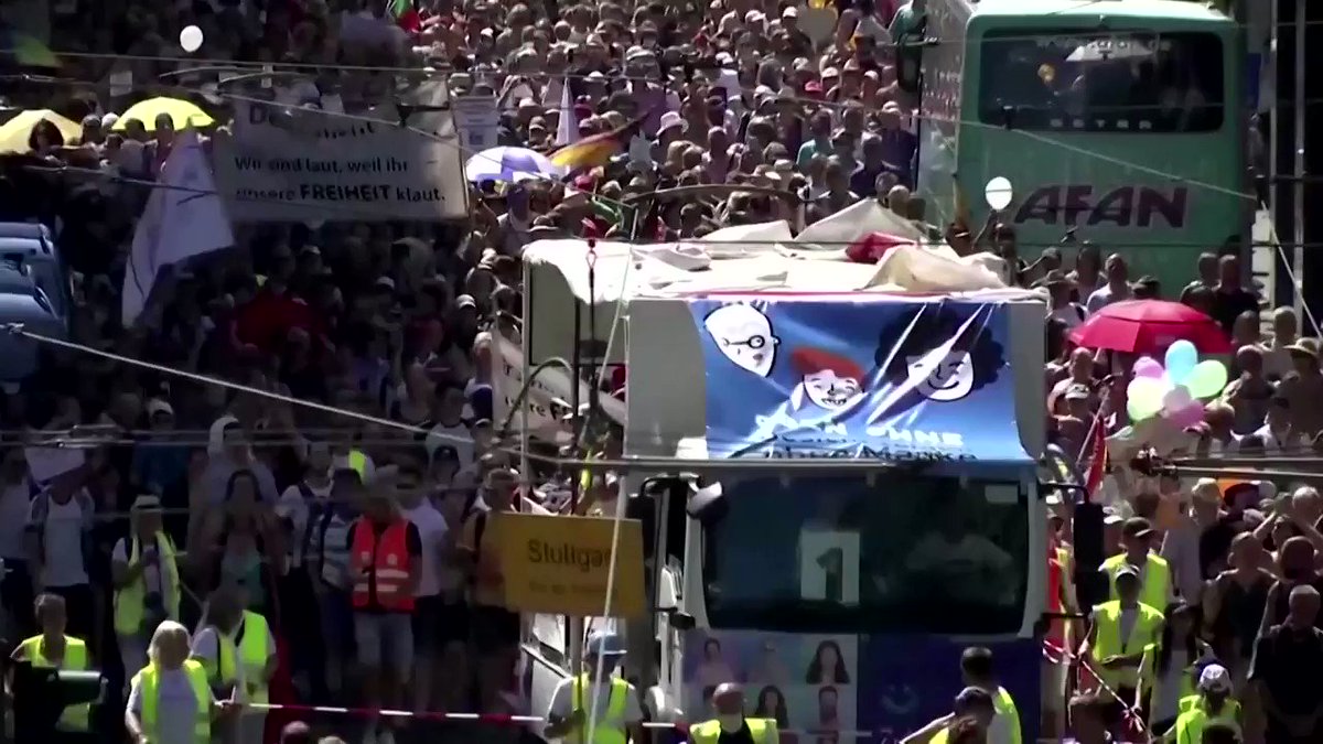Unmasked and packed together, thousands of demonstrators marched in Berlin against the government’s latest coronavirus measures https://t.co/DBL1cxlOKU https://t.co/ej8d1TFKZJ