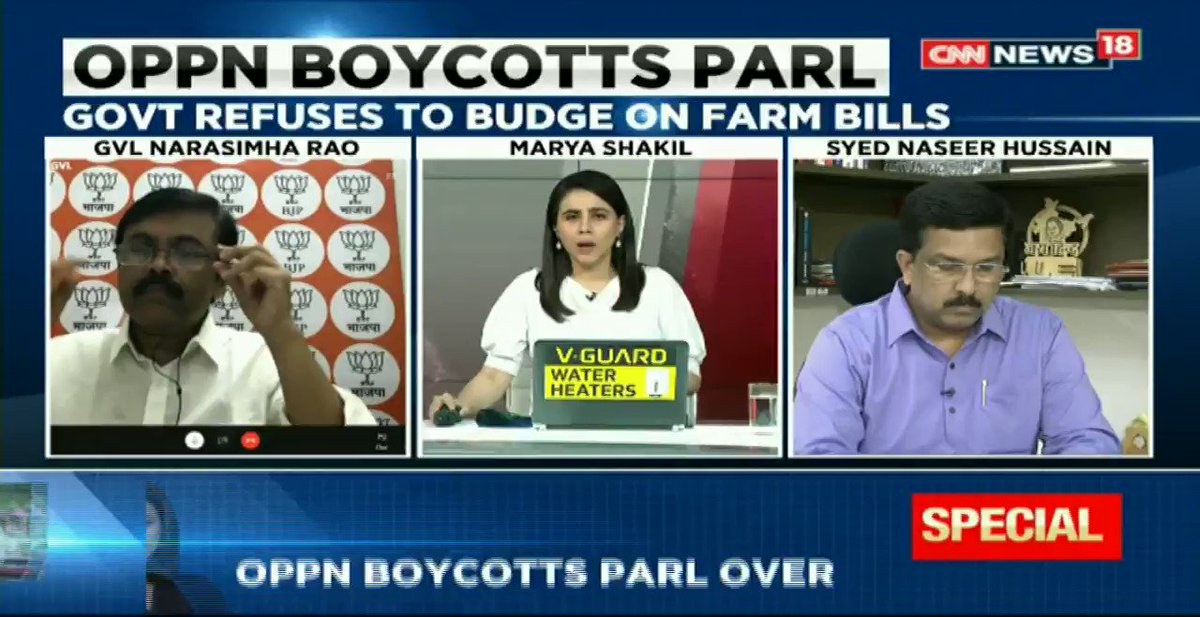 #KisanPolitics - The government listens to the opposition but we will not let anyone blackmail the govt: @GVLNRAO (MP & Spokesperson, BJP) tells @maryashakil on #NewsEpicentre https://t.co/iYXE6ChZ5l