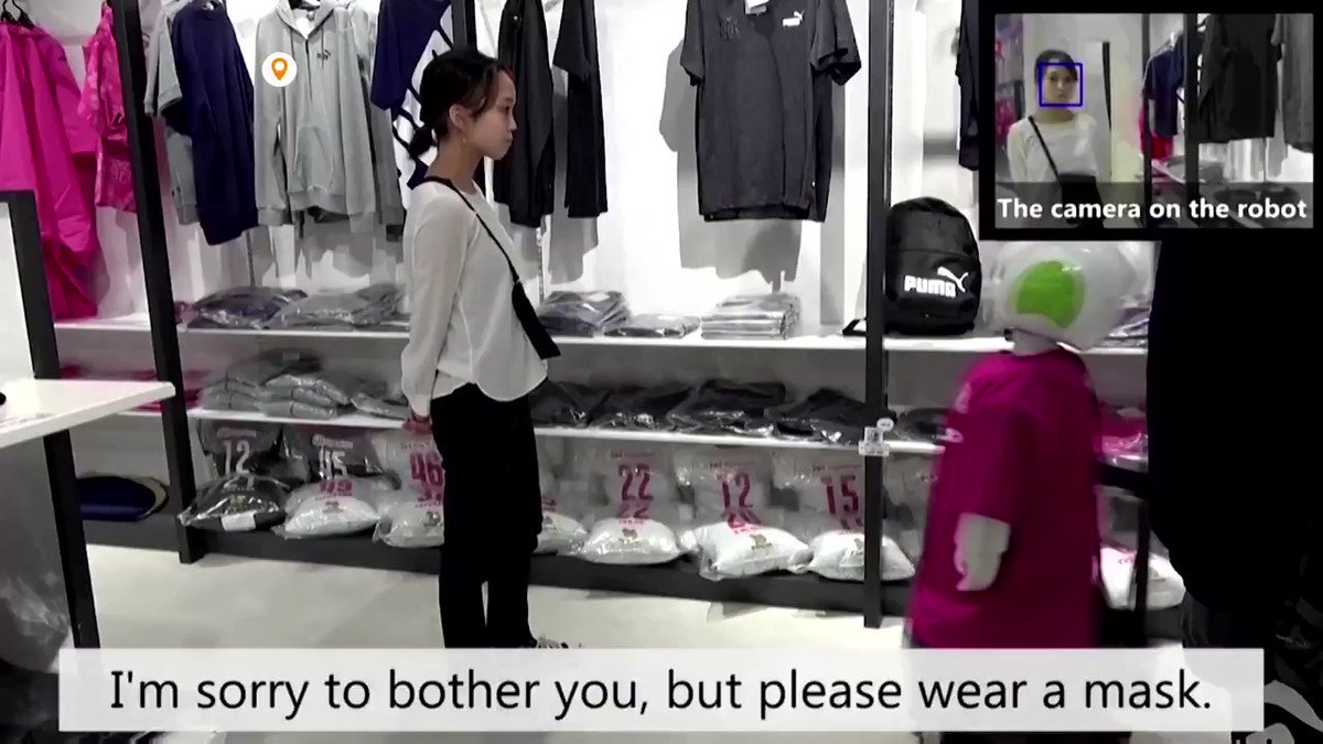 WATCH: This is ‘Robovie,’ a robot enlisted in a Japanese shop to remind customers to wear a mask, practice social distancing and guide them around https://t.co/R1wXaY8Nb8 https://t.co/yl31tADVgA