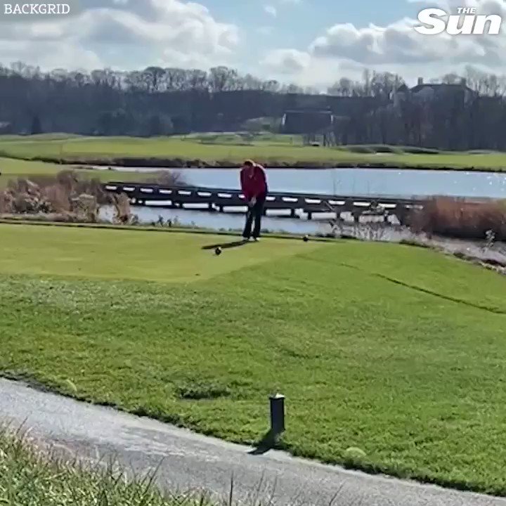 Hilarious moment Donald Trump curses after hitting golf ball into a lake
