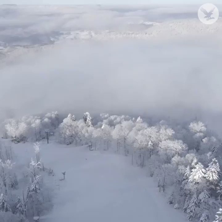 Drone sweeps over snow covered West Virginia