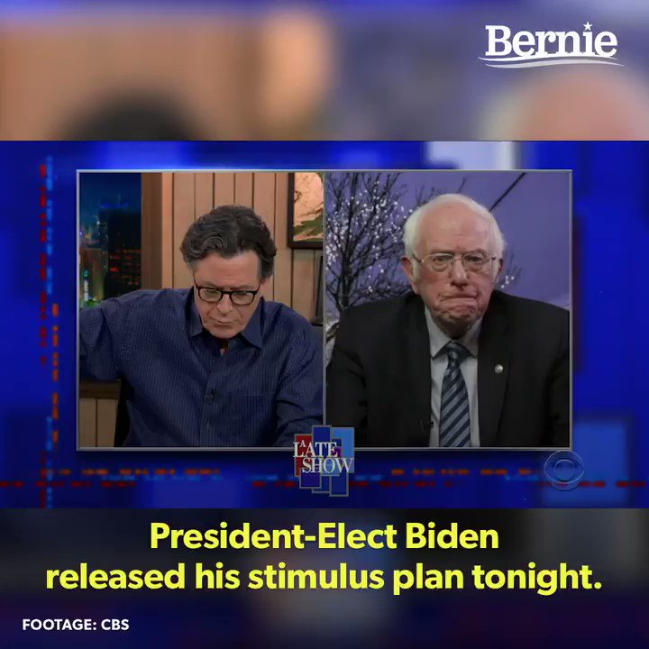 Bernie Sanders (@BernieSanders) on Twitter photo 15/01/2021 18:16:33 President-Elect Biden’s COVID rescue plan is a good, serious start. President-Elect Biden’s COVID rescue plan is a good, serious start.