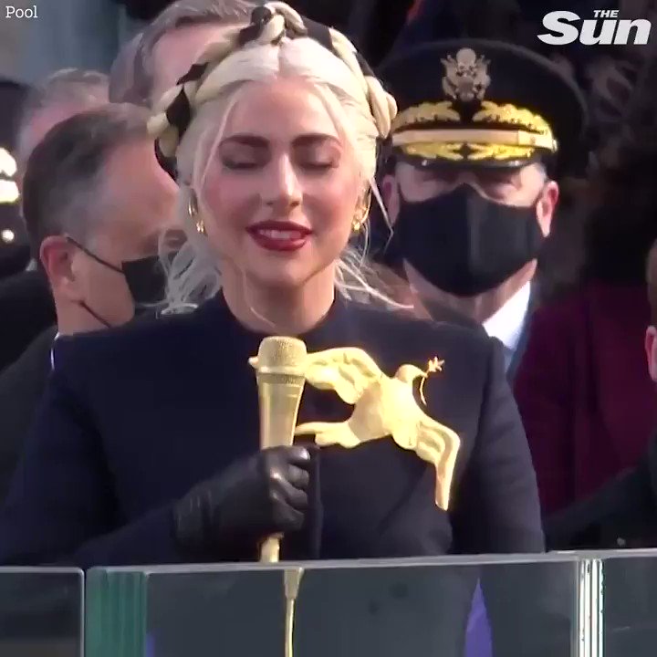 Lady Gaga wears a stunning red dress as she sings the US anthem at Joe Biden's inauguration Inauguration2021