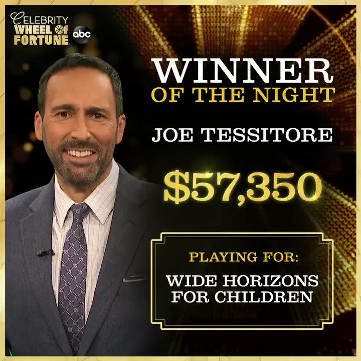 It was a great night for @JoeTessESPN, taking home a win for @WHFChildren on #CelebrityWheelOfFortune! https://t.co/8dyS4yinIU