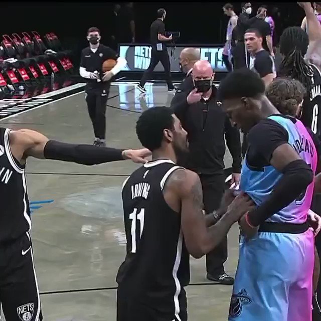 Heat security had to break up Kyrie and Bam Adebayo from hugging after the game. https://t.co/8rViHGY2Et