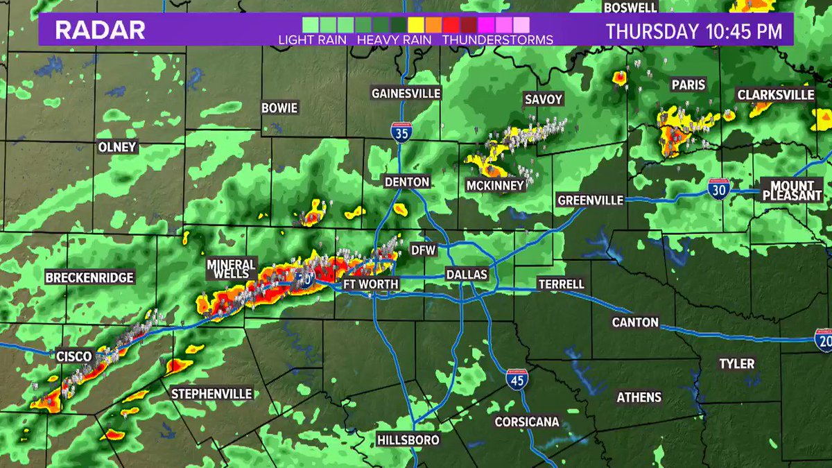 10:45pm - Storms are increasing in coverage and will be more widespread overnight (midnight-5am). Dime to nickel size hail possible with strongest storms, but can't rule out isolated rounds of hail up to the size of quarters. #wfaaweather
Radars: https://t.co/Q4wF1BZOrY