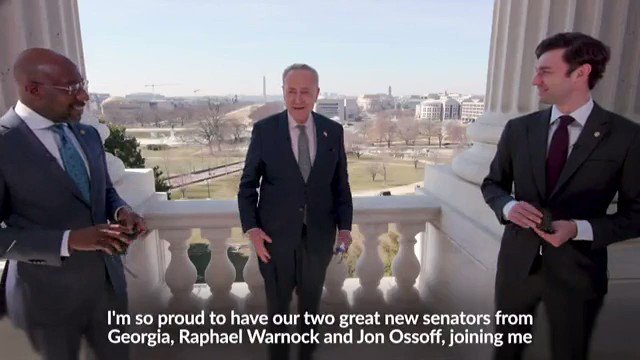 AMERICAN RESCUE PLAN: Sen. Chuck Schumer celebrated the passage of the $1.9 trillion relief bill with Georgia Sens. Raphael Warnock and Jon Ossoff: 