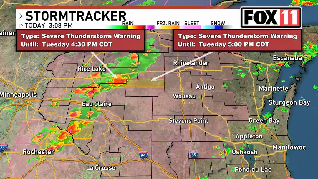 Severe Thunderstorms have blossomed in western Wisconsin/SE Minnesota. These are the thunderstorms we are watching for severe potential in Northeast Wisconsin this evening as the track eastward. Will monitor closely as they approach. #wiwx

Latest radar: https://t.co/QNd7pjDER5 https://t.co/S0iN3R9yVu