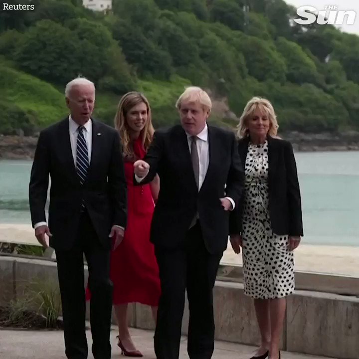 Joe Biden and Boris Johnson hit G7 summit with Carrie and Jill