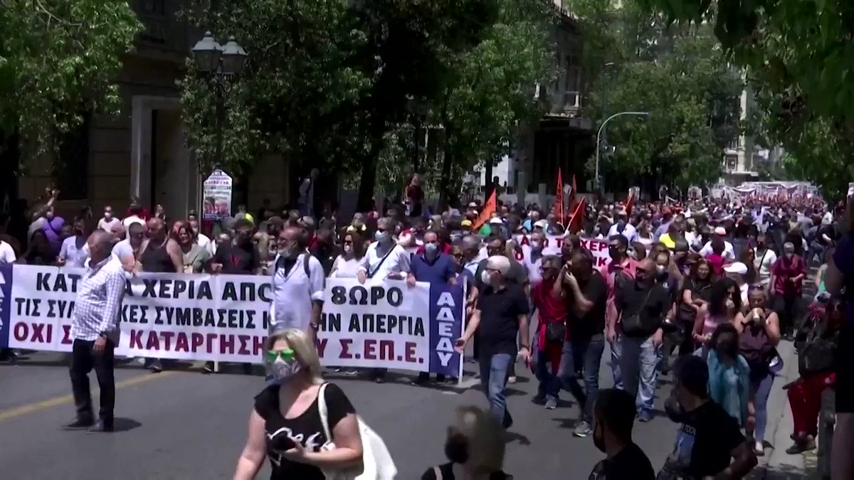 Thousands of Greeks took to the streets of Athens protesting a new labor bill that has caused months of unrest. Critics see it as a plot to introduce longer working hours https://t.co/svzihyoXKh https://t.co/9VTMqzT4q9