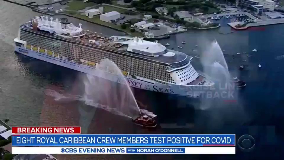Eight members of Royal Caribbean’s “Odyssey of the Seas” crew have tested positive for COVID-19, delaying the cruise meant to be the company’s triumphant return to American shores.
All 1,400 crew members will now have to quarantine for two weeks, the cruise line says. https://t.co/lWZf9GOmj9