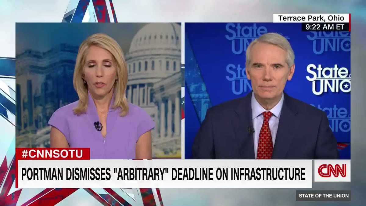 GOP Sen. Rob Portman says the improvement of IRS enforcement of existing laws is not included in his proposal as a potential method to pay for the $1.2 trillion bipartisan infrastructure deal. “There are other ways to do this.” #CNNSOTU https://t.co/OJbuPmeCAj