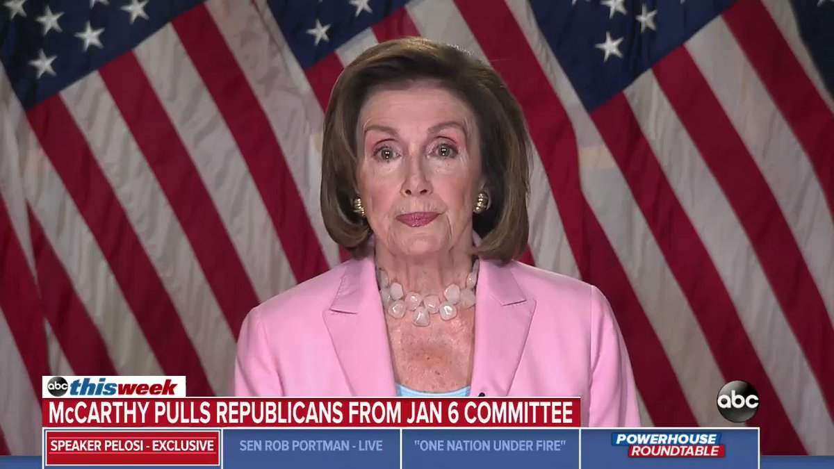 When asked by @GStephanopoulos whether her decision to veto two Republicans from Jan. 6 select committee could fuel more division in the country, @SpeakerPelosi says: “Maybe the Republicans can’t handle the truth, but we have a responsibility to seek it.” https://t.co/jcVvXOzoSx https://t.co/fJ60twbmoE