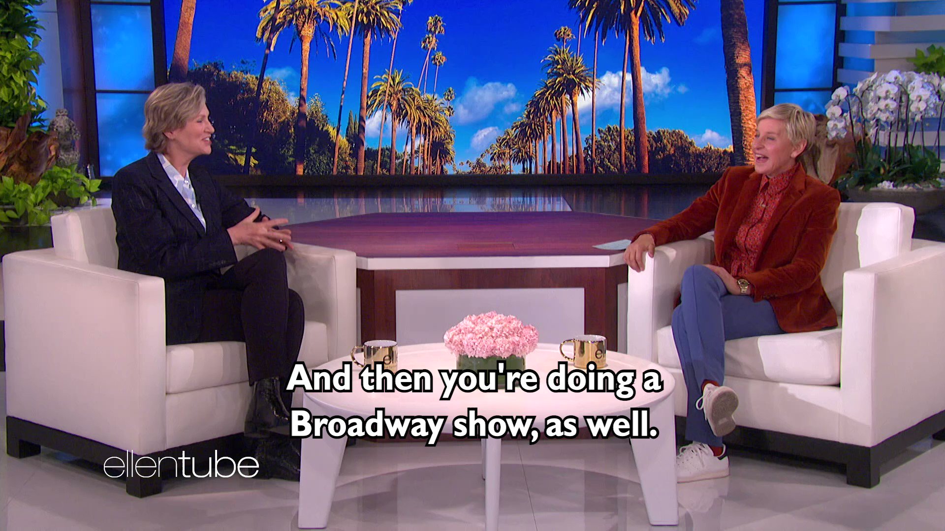 Ellen Degeneres On Twitter I M Helping Jane Lynch Warm Up For The Funnygirl Revival Https T Co Dx2wjhkdkf Twitter